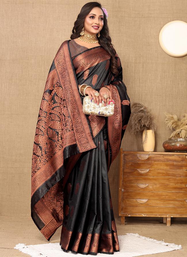 Silk Black Traditional Wear Weaving Saree